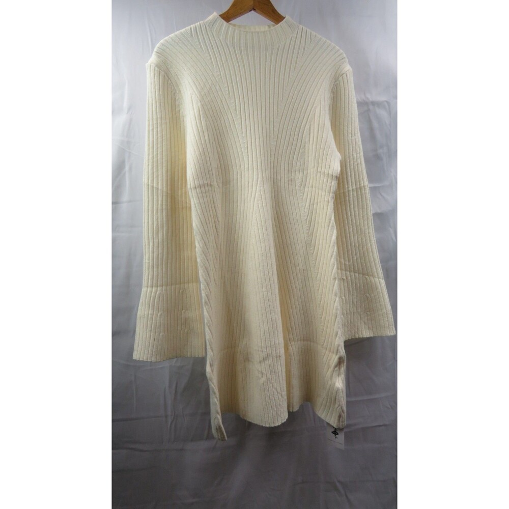 Coccko Ivory Ribbed Knit Crew Neck Long Sleeve Pullover Sweater Dress, Size XL